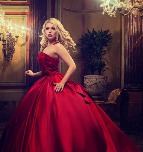 Prom Red Dress With Blonde Hair